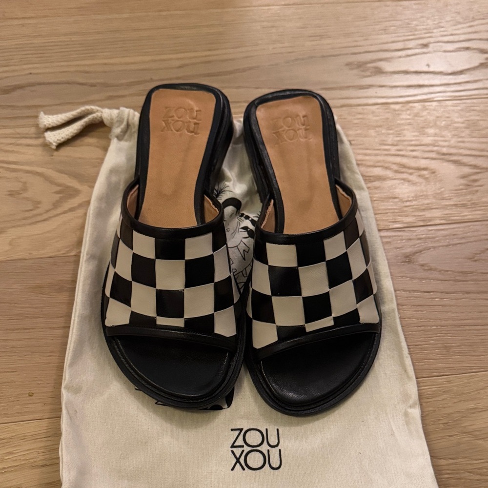 Zou Xou Black and Cream Checkered Mules